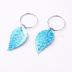 プラスチックスパンコール/スパンコールヘアブレードリングペンダント  ヘアクリップヘッドバンドアクセサリー  葉  空色  40mm&nbsp;KEYC-TAC0001-03B
