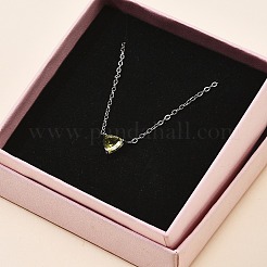 Ожерелья из нержавеющей стали 304 с треугольным кулоном из оливкового кубического циркония для женщин&nbsp;NJEW-Z064-01P