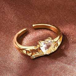 Anillos abiertos tipo brazalete de latón con circonitas cúbicas engastadas para el Día de la Madre&nbsp;CU-CBACDF6-06G-01
