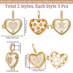 6 шт. 2 стиля латунные подвески с микропаве и кубическим цирконием&nbsp;ZIRC-BBC0003-08