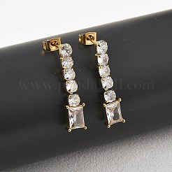 Orecchini a bottone con nappina in zirconia cubica trasparente in acciaio inossidabile 304&nbsp;EJEW-Z094-01F-G