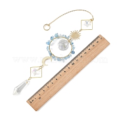 Anello sole-luna in ottone e schegge di acquamarina naturale&nbsp;HJEW-JM05027-01