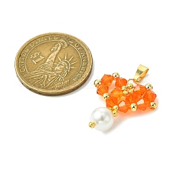 貝殻 真珠 ビーズ ガラス ペンダント  ハート  シードビーズで  ダークオレンジ  25x23x4.5mm  穴：6.5x3mm&nbsp;PALLOY-MZ00432-05