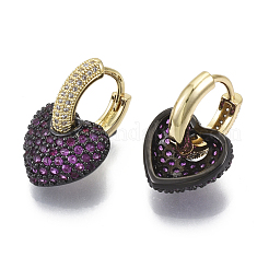 Orecchini a cerchio huggie pendenti con micro pavé di zirconi in ottone&nbsp;KK-R137-017C-NF