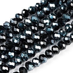 電気メッキガラスビーズセット  半分メッキ  虹メッキ  多面カット  ロンデル  ブラック  2.5x2mm  穴：0.4mm  約199個/連  13.4インチ（34cm）&nbsp;EGLA-A034-T1mm-K06
