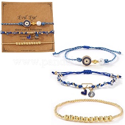 3 шт. Набор из 3 браслетов с подвесками из латуни и стеклянных бусин.&nbsp;EY6397-2