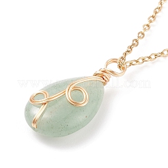 Collier pendentif en forme de larme d'aventurine verte naturelle&nbsp;NJEW-JN03900-02