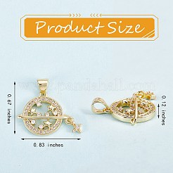 5個真鍮マイクロパヴェクリアキュービックジルコニアペンダント  ニッケルフリー  スターとフラットラウンド  18KGP本金メッキ  17x21x3mm  穴：3x5mm&nbsp;ZIRC-SZ0003-27