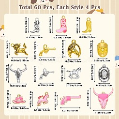 60 pz 15 stili pendenti in lega da cowboy occidentale&nbsp;FIND-SZ0019-69