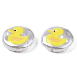3dプリントABSプラスチックイミテーションパールビーズ  アヒルとフラットラウンド  きいろ  16x5mm  穴：0.9mm&nbsp;KY-S163-430