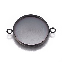304 Stainless Steel Cabochon Connector Settings, Plain Edge Bezel Cups, Flat Round, Electrophoresis Black, Tray: 22mm, 31.2x23.8x2mm, Hole: 2.2mm