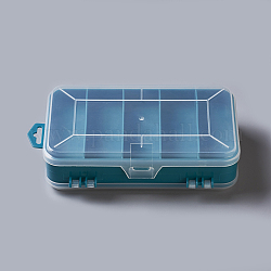 Plastic Bead Containers, 13 Compartments, Rectangle, Dark Cyan, 18x11x4.4cm, Compartments: 8.9x3.2cm and 4.5~8.9x3.2~3.3cm, 13 compartments/box