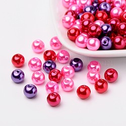 Conjuntos de perlas de vidrio de mezcla de San Valentín, pearlized, color mezclado, 8mm, agujero: 1 mm, aproximamente 100 unidades / bolsa