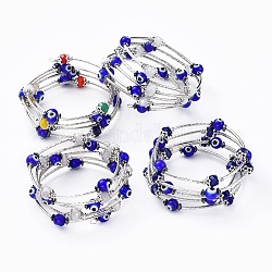 Bracelets à cinq boucles, avec verre et lampwork mauvais œil à la main, hématite synthétique non magnétique et accessoires en laiton, couleur mixte, 2-1/8 pouce (5.5 cm)