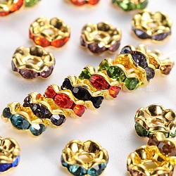 Messing Strass Zwischen perlen, Klasse A Mix, Rondell, Gold-und nickelfrei, Farben sortiert, Größe: ca. 6mm Durchmesser, 3 mm dick, Bohrung: 1 mm