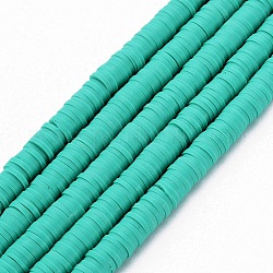 Handmade Polymer Clay Bead Strands, Heishi Beads, Disc/Flat Round, Light Sea Green, 6x0.5~1mm, Hole: 2mm, about 320~447pcs/strand, 15.74 inch~16.92 inch