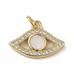 Brass Micro Pave Cubic Zirconia Pendants, with Shell, Eye, Real 18K Gold Plated, 12.5x18x3mm, Hole: 3.4mm