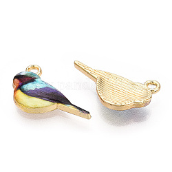 Pendenti della lega stampati, oro chiaro, charms uccelli, colorato, 13.5x21x3.5mm, Foro: 1.8 mm