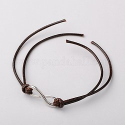 Korean Waxed Polyester Cord Bracelet Making, with Tibetan Style Alloy Findings, Infinity, Antique Silver, Coconut Brown, 200mm