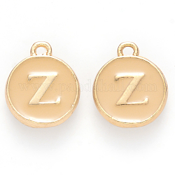 Golden Plated Alloy Enamel Charms, Cadmium Free & Lead Free, Enamelled Sequins, Flat Round with Letter, Wheat, Letter.Z, 14x12x2mm, Hole: 1.5mm