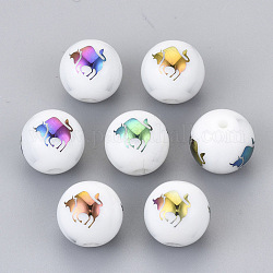 Perles en verre electroplate, rond avec motif de constellations, multi-couleur plaquée, taurus, 10mm, Trou: 1.2mm