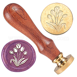 Wax Seal Stamp Tulip 3D Embossed Stamp Sealing Vintage Elegant Removable Brass Seal Wood Handle Wedding Invitations Envelopes Gift Packing Decoration Craft Adhesive Waxing