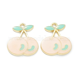 Alloy Enamel Pendants, for DIY Accessories, Cherry, Light Gold, Lead Free & Cadmium Free, Pink, 21x17.5x2mm, Hole: 1.8mm