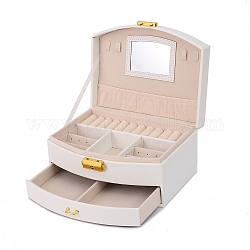 2-уровневый органайзер для ювелирных изделий из искусственной кожи, ящик для хранения ящиков, с зеркалом внутри, прямоугольные, белые, 20x16x10.5 см