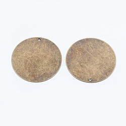 Targhette metalliche, pendenti tag tag vuoto in ottone, rotondo e piatto, bronzo antico, 34x0.5mm, Foro: 1 mm