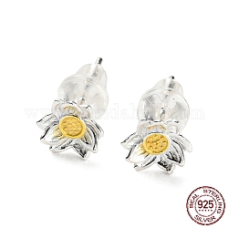 Boucles d'oreilles à tige en argent sterling 999 bicolore, fleur, or et argent, 6x6.5mm