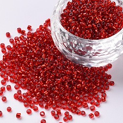 12/0 Perlas de semillas de vidrio, plata forrada agujero redondo, redondo, rojo, 12/0, 2mm, agujero: 1 mm, aproximamente 3333 unidades / 50 g, 50 g / bolsa, 18 bolsas/2 libras