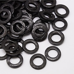 Fornituras de la joya de madera de coco teñido anillos que unen, negro, 20~23x2~5mm