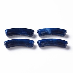 Perles acryliques bicolores, pierre d'imitation, tube incurvé, bleu de Prusse, 31x9.5x7.5mm, Trou: 1.8mm