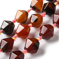 Chapelets de perles d'agate naturelle, teints et chauffée, facette, Toupie, selle marron, 14~15x16~16.5x13.5~15mm, Trou: 2.5mm, Environ 19 pcs/chapelet, 15.55'' (39.5 cm)