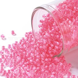 Cuentas de semillas redondas toho, Abalorios de la semilla japonés, (970) cristal de color interior / rosa perla neón forrado, 11/0, 2.2mm, agujero: 0.8 mm, aproximamente 5555 unidades / 50 g