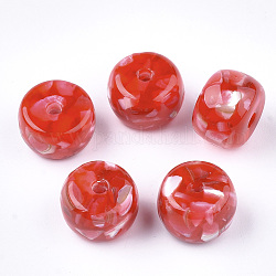 Perles en résine, avec coquille, rondelle, rouge, 12x8~9mm, Trou: 1.8mm
