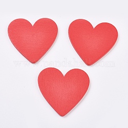Cabochons en bois, cœur, rouge, 46.5x48x2.5mm