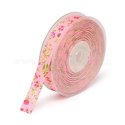 Rubans en gros-grain de polyester imprimés à une face florale, perle rose, 5/8 pouce (16 mm), environ 100yards / rouleau (91.44m / rouleau)