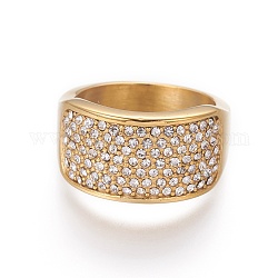 Ion Plating(IP) 304 Stainless Steel Finger Rings, with Rhinestone, Wide Band Rings, Golden, Size 6~9, 16~19mm
