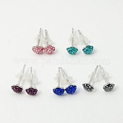 Austrian Crystal Ear Studs, with Polymer Clay and 925 Sterling Silver Findings, Flower, Mixed Color, 13mm, Pin: 0.6mm