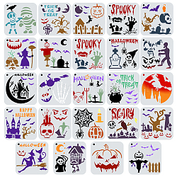 Plantillas de plantillas de pintura de dibujo hueco de plástico para mascotas de 24 estilos 24 Uds., cuadrado, patrón temático de halloween, 149x150x0.3mm, agujero: 8 mm, 1pc / estilo