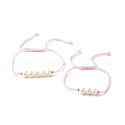 Verstellbare Armbänder aus Nylonfaden für Mama & Tochter, mit natürlichen Perlen und Messing Abstandsperlen, rosa, 0.25 cm, Innendurchmesser: 1.18~3.66 Zoll (30~93 mm), 0.59~2.80 Zoll (15~71 mm), 2 Stück / Set
