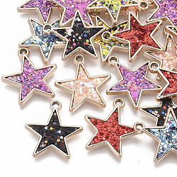 Uv pendenti placcatura acrilico, con paillettes / paillette glitterate intarsiate in similpelle, stella, colore misto, oro chiaro, 24x22x2.5mm, Foro: 1.8 mm
