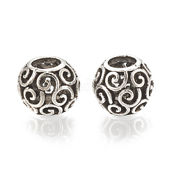 Perles européennes en alliage, Perles avec un grand trou   , creux, rondelle, argent antique, 11.5x9.5mm, Trou: 5mm