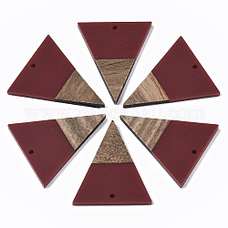 Pendentifs en bois de résine et de noyer, triangle, rouge foncé, 37x31x3.5mm, Trou: 1.8mm