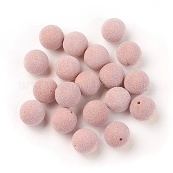 Flockige Acrylperlen, Hälfte gebohrt, Runde, rosa, 11.5~12 mm, Bohrung: 1.6 mm