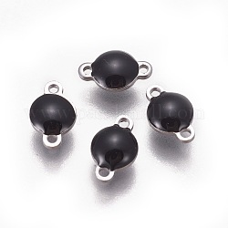 Conectores de eslabones esmaltados de acero inoxidable 304, lentejuelas esmaltadas, plano y redondo, color acero inoxidable, negro, 9.5x6x3.5mm, agujero: 1.2 mm