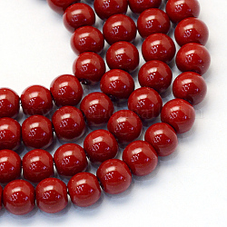 Chapelets de perle en verre peint de cuisson, nacré, ronde, rouge foncé, 5~6mm, Trou: 1mm, Environ 186 pcs/chapelet, 31.4 pouce