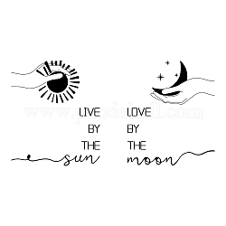 PVC Wall Stickers, Rectangle with Word LIVE BY THE SUN & LOVE BY THE MOON, for Home Living Room Bedroom Decoration, Moon Pattern, 490x270mm