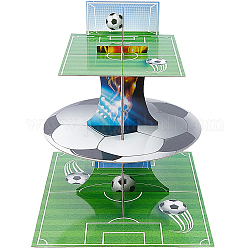Présentoir à cupcake rond à 3 étage en papier sur le thème du match de football, pour la décoration d'événements spéciaux pour les amateurs de sport, lime green, 291x256x330mm